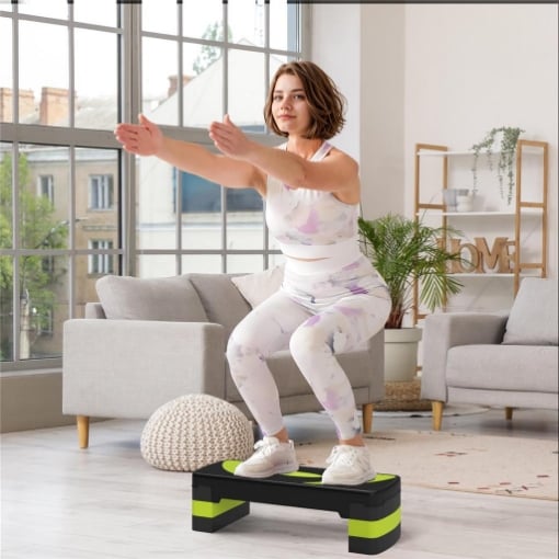 STEPPER FITNESS PER AEROBICA REGOLABILE SU 3 ALTEZZE DA 10-15-20 CM, VERDE E NERO