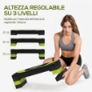STEPPER FITNESS PER AEROBICA REGOLABILE SU 3 ALTEZZE DA 10-15-20 CM, VERDE E NERO