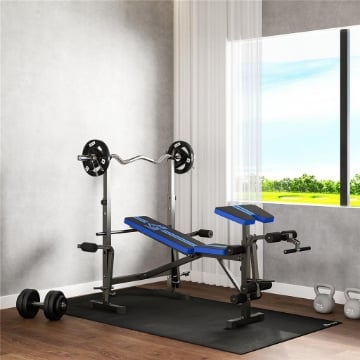 Panca Palestra e Panca Pesi Multifunzione Regolabile, Nero e Blu