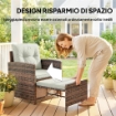 Set Salotto da Giardino con 2 Poltrone, Tavolino e Poggiapiedi Salvaspazio, Marrone