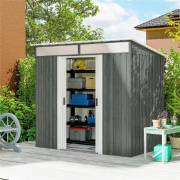 Casetta da Giardino con Porte Scorrevoli e Pavimentazione in Acciaio, 195x122x181.5 cm, Grigio Chiaro