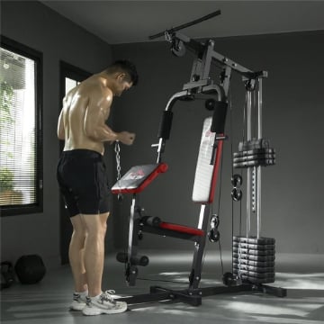 POWER TOWER STAZIONE FITNESS PESI 65KG, 135X103X210CM, NERO ROSSO