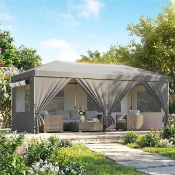 Gazebo Pieghevole 3x6 m Pop Up con 6 Pareti Laterali, Sacchi di Sabbia, Borsa con Ruote, UV50+, Grigio Scuro