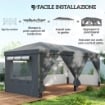 Gazebo Pieghevole 3x6 m Pop Up con 6 Pareti Laterali, Sacchi di Sabbia, Borsa con Ruote, UV50+, Grigio Scuro