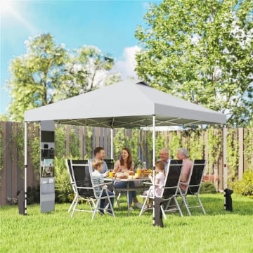 Gazebo 3x3 m Pop Up con Tasche, UPF 50+, con Sacchi di Sabbia e Borsa con Ruote, Bianco
