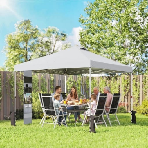 Gazebo 3x3 m Pop Up con Tasche, UPF 50+, con Sacchi di Sabbia e Borsa con Ruote, Bianco