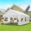 GAZEBO DA GIARDINO 4X6 M CON PANNELLI LATERALI, 6 FINESTRE E DOPPIO INGRESSO, IN ACCIAIO GALVANIZZATO, BIANCO