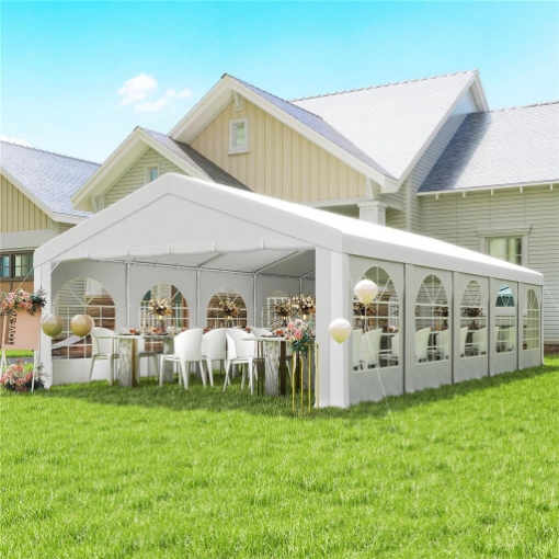 Tendone da Giardino 10x5 m con 10 Pareti Laterali Rimovibili, in PE e Metallo Galvanizzato, Bianco