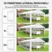 Tendone da Giardino 10x5 m con 10 Pareti Laterali Rimovibili, in PE e Metallo Galvanizzato, Bianco
