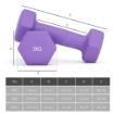SET 6 MANUBRI PESI (2X1 KG, 2X2 KG, 2X3 KG) DA 12 KG CON SUPPORTO/KETTLEBELL, IN METALLO E PP ROSA, AZZURRO E VIOLA