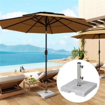 Base per Ombrellone Quadrata in Granito da 21 kg con Maniglie e 2 Manopole Regolabili, Grigio