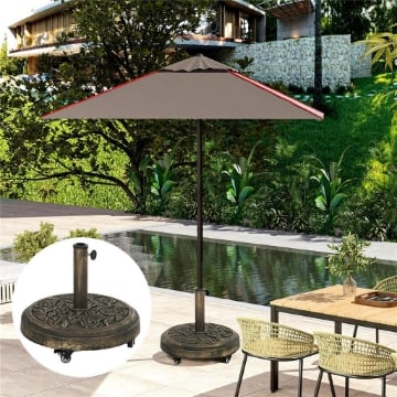 BASE PER OMBRELLONE ROTONDA IN RESINA DA 21 KG CON RUOTE E FRENI, BRONZO