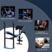 Panca Multifunzione con Supporto Bilanciere e Schienale Regolabile, in Acciaio e PU, 155x56.5x120 cm, Nero e Blu