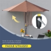 OMBRELLONE A MEZZALUNA DOPPIO 2X2 M CON APERTURA A MANOVELLA E SUPPORTO A CROCE, IN ACCIAIO E POLIESTERE, CAFFÈ