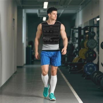 Gilet Zavorrato Regolabile 20kg con 20 Pesi, Gilet con Strisce Catarifrangenti, 50x40 cm, Nero