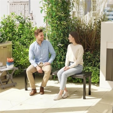 Panchina da Giardino 2 Posti a Doghe Effetto Legno, Struttura in Acciaio, 130x34x43 cm, Grigio