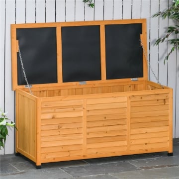 BAULE DA ESTERNO IN LEGNO DI ABETE IMPERMEABILE CON BASE RIALZATA, 127X56X60 CM, GIALLO SCURO