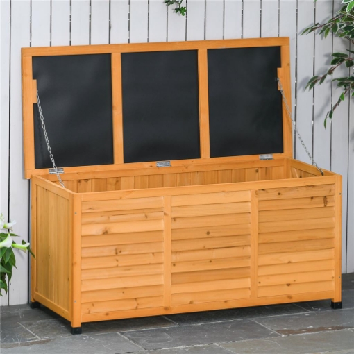 BAULE DA ESTERNO IN LEGNO DI ABETE IMPERMEABILE CON BASE RIALZATA, 127X56X60 CM, GIALLO SCURO