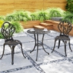 Set da Esterno 3 Pezzi con 2 Sedie da Giardino e Tavolo Rotondo con Foro per Ombrellone, Bronzo