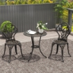 Set da Esterno 3 Pezzi con 2 Sedie da Giardino e Tavolo Rotondo con Foro per Ombrellone, Bronzo
