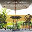 Set da Esterno 3 Pezzi con 2 Sedie da Giardino e Tavolo Rotondo con Foro per Ombrellone, Bronzo