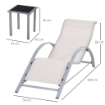 Set di 2 Lettini Prendisole e Tavolino con Piano in Vetro, 59x169x66 cm, Crema