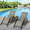 Set di 2 Lettini Prendisole e Tavolino con Piano in Vetro, 59x169x66 cm, Grigio