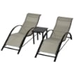 Set di 2 Lettini Prendisole e Tavolino con Piano in Vetro, 59x169x66 cm, Grigio