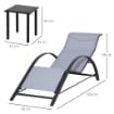 Set di 2 Lettini Prendisole e Tavolino con Piano in Vetro, 59x169x66 cm, Grigio Chiaro