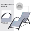 Set di 2 Lettini Prendisole e Tavolino con Piano in Vetro, 59x169x66 cm, Grigio Chiaro