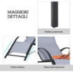 Set di 2 Lettini Prendisole e Tavolino con Piano in Vetro, 59x169x66 cm, Grigio Chiaro
