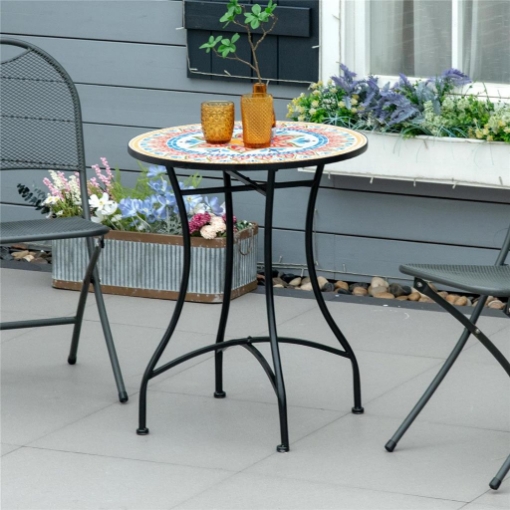 TAVOLO DA GIARDINO TONDO Ï60CM IN METALLO E MOSAICO, ARREDAMENTO DA ESTERNO E INTERNO, ROSSO