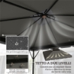 Copertura per Gazebo 3x3 m a 2 Livelli con 8 Fori di Drenaggio, in Poliestere Grigio Chiaro e Scuro