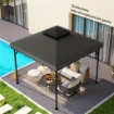 Copertura per Gazebo 3x3 m a 2 Livelli con 8 Fori di Drenaggio, in Poliestere Grigio Chiaro e Scuro