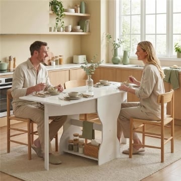 Tavolo da Pranzo Pieghevole per 4 Persone con Ripiano, in Legno, 160x60x75 cm, Bianco