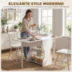 Tavolo da Pranzo Pieghevole per 4 Persone con Ripiano, in Legno, 160x60x75 cm, Bianco