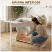Tavolo da Pranzo Pieghevole per 4 Persone con Ripiano, in Legno, 160x60x75 cm, Bianco