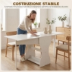 Tavolo da Pranzo Pieghevole per 4 Persone con Ripiano, in Legno, 160x60x75 cm, Bianco