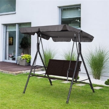Dondolo da Giardino 2 Posti con Tettuccio Regolabile, 140x110x151 cm, Marrone e Grigio