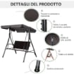 Dondolo da Giardino 2 Posti con Tettuccio Regolabile, 140x110x151 cm, Marrone e Grigio