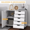 Mobile Laterale con 5 Cassetti, Armadietto con Ripiano Regolabile, Mobiletto da Ufficio su Ruote, Supporto per Stampante per Ufficio Domestico, Bianco