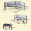 Set da Giardino 3pz con Divano Angolare 4 Posti e Tavolino a Doghe, in Metallo e Poliestere Grigio