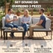Set da Giardino 3pz con Divano Angolare 4 Posti e Tavolino a Doghe, in Metallo e Poliestere Grigio