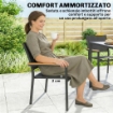 SET 2 SEDIE GIARDINO IMPILABILI CON SEDUTA E SCHIENALE IMBOTTITI, GRIGIO SCURO