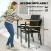 SET 2 SEDIE GIARDINO IMPILABILI CON SEDUTA E SCHIENALE IMBOTTITI, GRIGIO SCURO