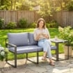 Set da Esterno 3pz con Tavolo da Giardino e 2 Sedie con Seduta in Texteline e Cuscini, Grigio