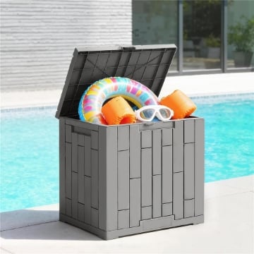 BAULE DA GIARDINO 114L IN RESINA IMPERMEABILE E ANTI UV CON CHIUSURA A CHIAVE, 56X44X54 CM, GRIGIO