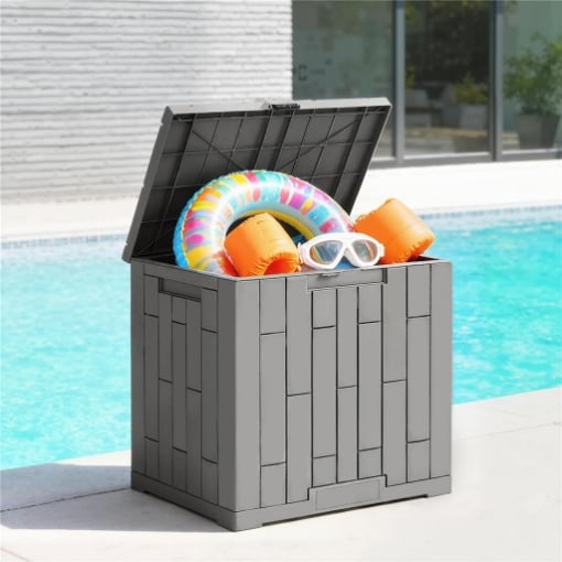 BAULE DA GIARDINO 114L IN RESINA IMPERMEABILE E ANTI UV CON CHIUSURA A CHIAVE, 56X44X54 CM, GRIGIO