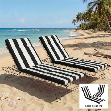 SET 2 CUSCINI PER SEDIE DA ESTERNO CON 6 LACCI DI FISSAGGIO, IN COTONE, 183X54X6.5 CM, NERO E BIANCO