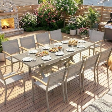 TAVOLO DA GIARDINO ALLUNGABILE PER 8-10 PERSONE, IN ALLUMINIO E ACCIAIO, 154/214X85X73 CM, GRIGIO
